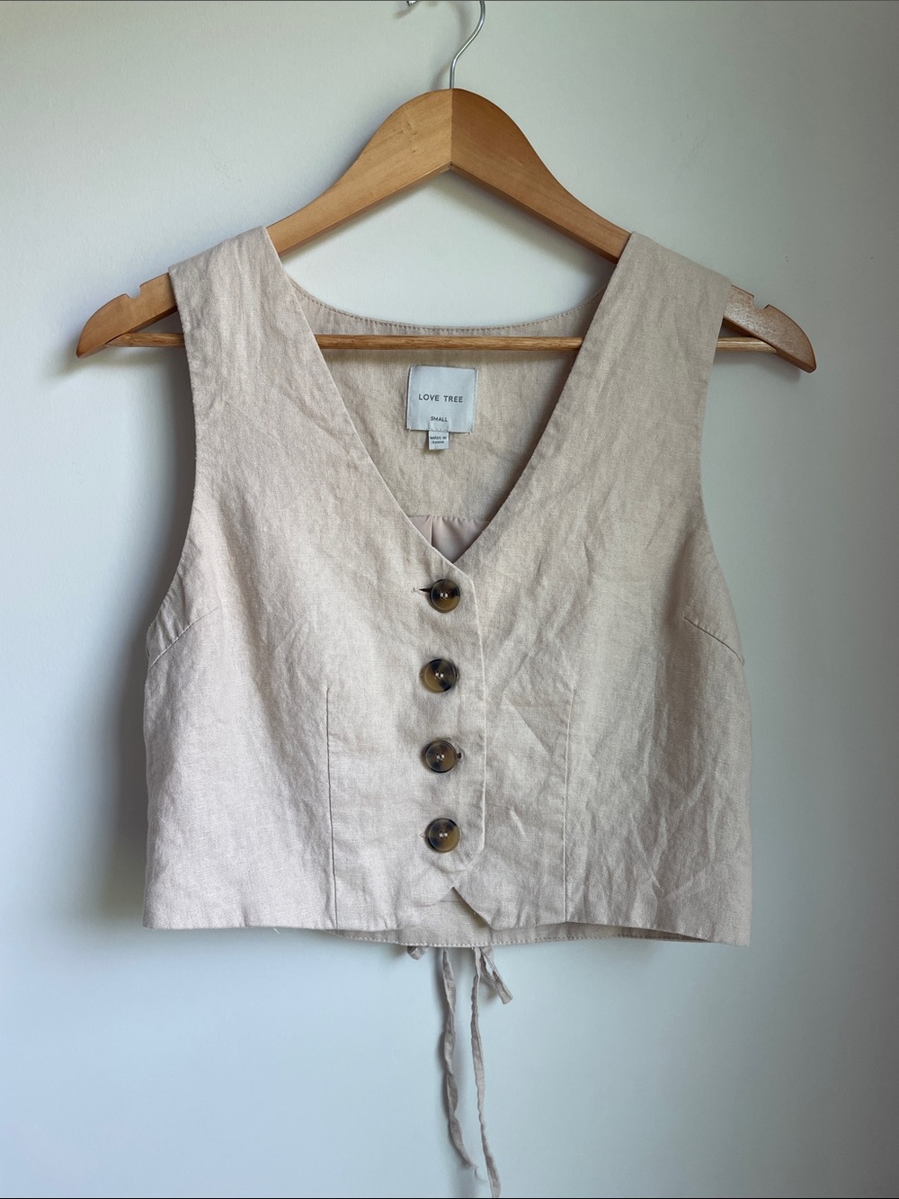 Love Tree Cream Linen-Blend Button Vest Top